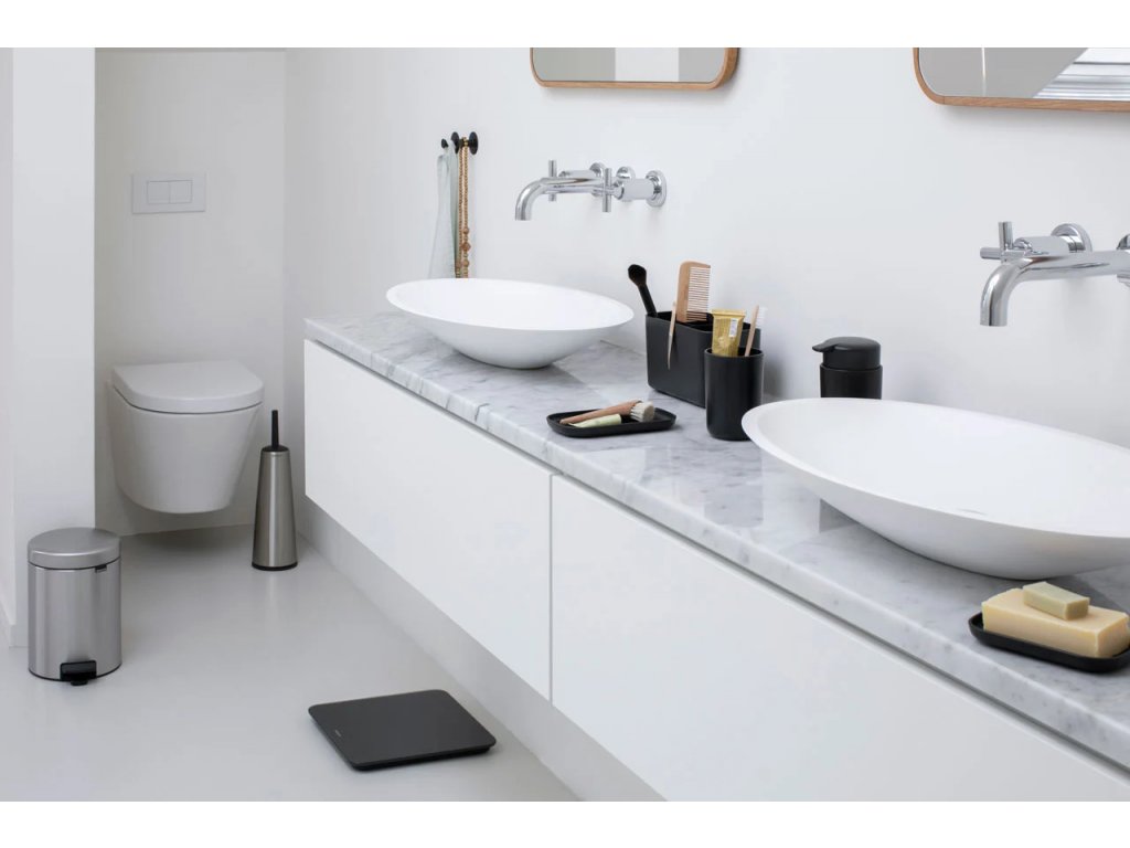 Support brosse de toilette, dérouleur de papier toilette et porte-rouleau  de rechange en set RENEW, acier mat, Brabantia 