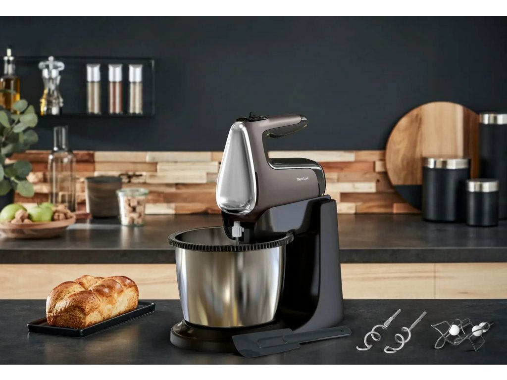 Batteur électrique avec bol sur pied POWERMIX SILENCE HT654E38 argent,  Tefal 