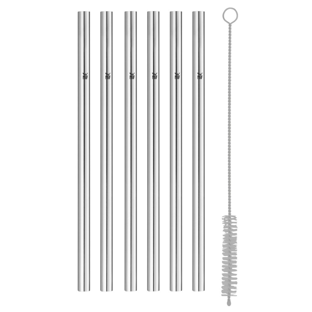 Pailles de 18 cm, set de 6 pièces, avec brosse, acier inoxydable, WMF