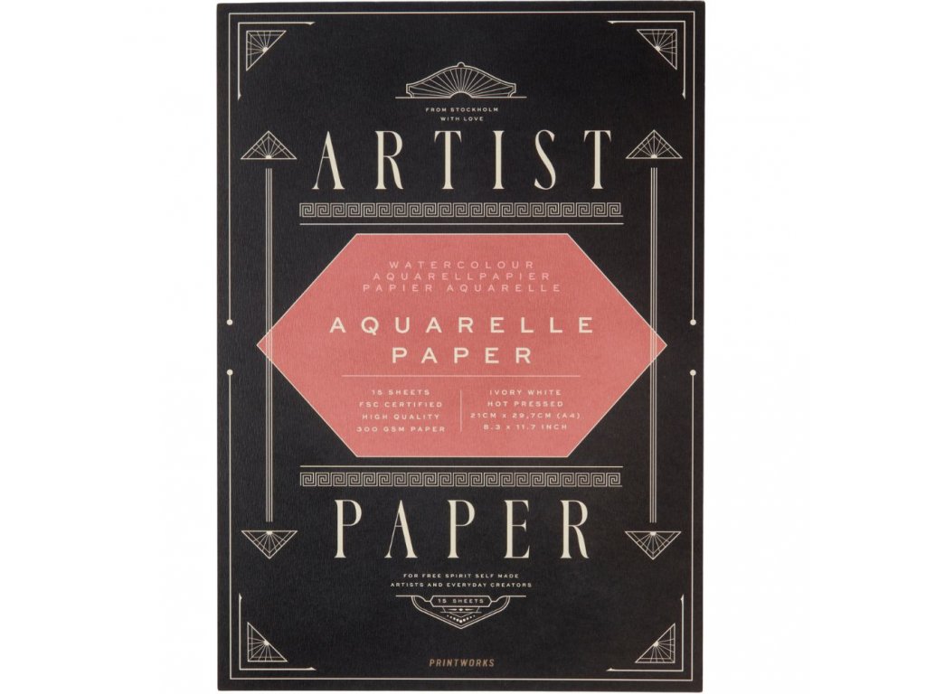Bloc de papier aquarelle ARTIST PAPER, A4, 15 pièces, Printworks 
