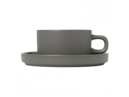 Tasse à thé avec soucoupe PILAR set de 2 pc, 200 ml, gris foncé, céramique, Blomus