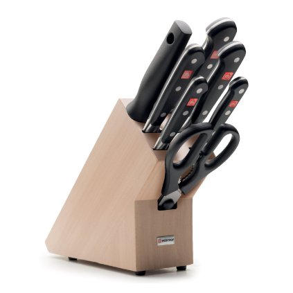 Set de bloc à couteaux CLASSIC, 8 pièces, avec fusil d'affûtage et ciseaux, bois clair, Wüsthof