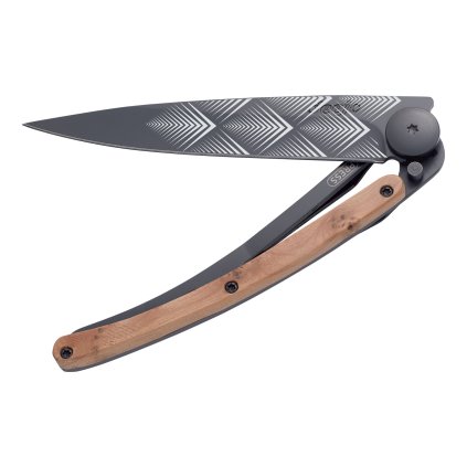 Couteau de poche TATTOO ART DECO 37 g, noir, bois de genévrier, deejo
