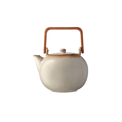Théière 1,2 l, crème, manche bois, Bitz