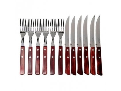 Set de couverts à steak CHURRASCO, 12 pièces, manches en bois rouge, Tramontina