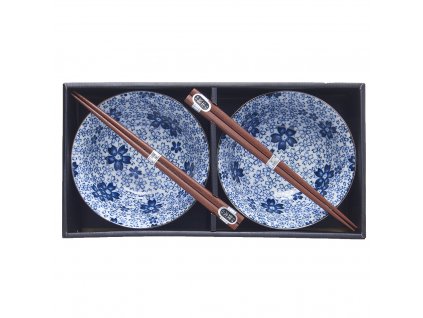 Bol WHITE WITH BLUE BLOSSOM, set de 2 pc avec baguettes, 400 ml, MIJ