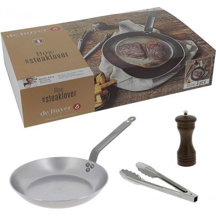 Poêle à steak MINERAL B 26 cm, avec moulin à poivre et pinces de cuisine, de Buyer