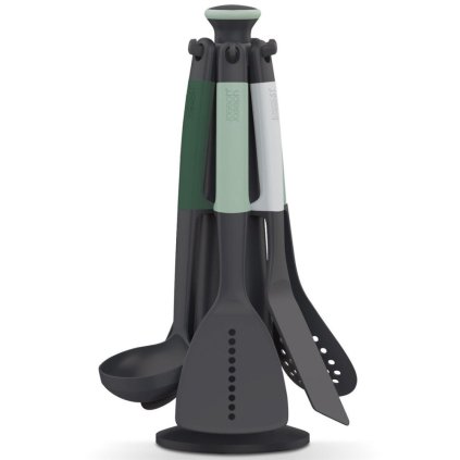 Ustensiles de cuisine set ELEVATE 10540, 6 pièces, avec support, gris / vert, Joseph Joseph