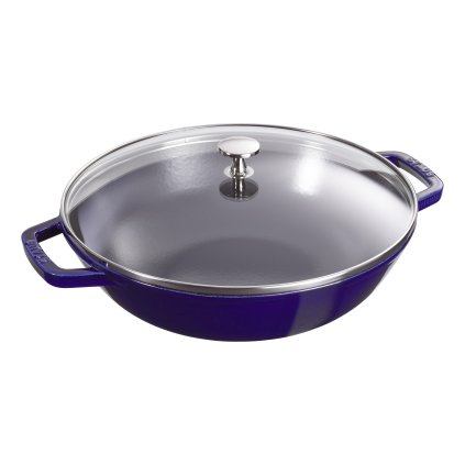 Wok 30 cm, avec couvercle en verre, bleu foncé, Staub