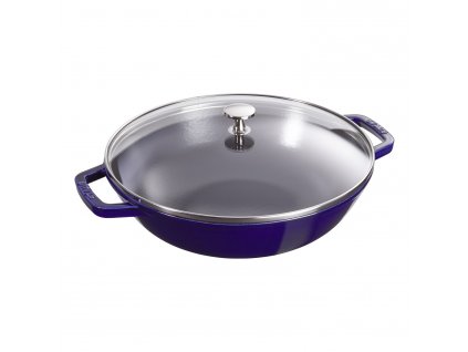 Wok 30 cm, avec couvercle en verre, bleu foncé, Staub