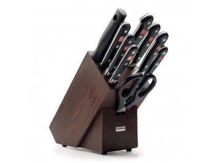 Set de bloc à couteaux CLASSIC, 10 pièces, avec fusil d'affûtage, ciseaux et fourchette à viande, marron, Wüsthof