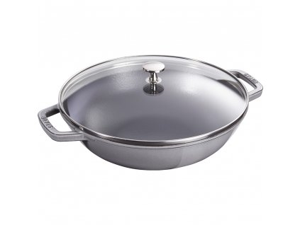 Wok 30 cm, avec couvercle en verre, gris graphite, Staub