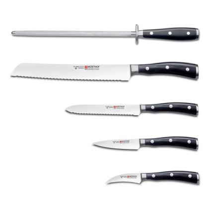 Set de bloc à couteaux CLASSIC, 10 pièces, avec fusil d'affûtage et fourchette à viande, noir, Wüsthof