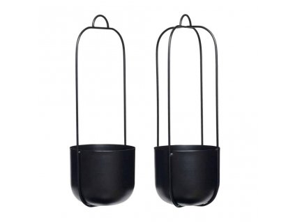 Pot de fleur suspendu LOTUS 44 cm, set de 2 pc, noir, fer, Hübsch