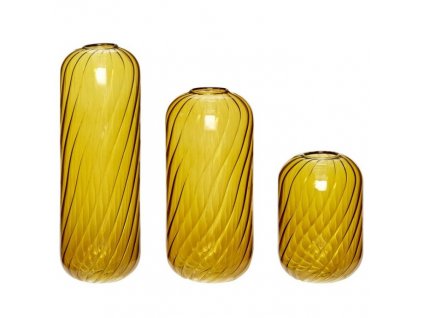 Vase FLEUR, set de 3 pc, jaune, verre, Hübsch