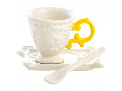 Tasse à café avec soucoupe et cuillère I-WARES, jaune, Seletti