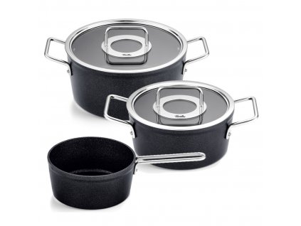 Batterie de cuisine ADAMANT, set de 3, noir, aluminium, Fissler