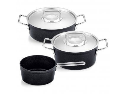 Batterie de cuisine ADAMANT, set de 3, noir, aluminium, Fissler