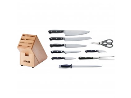 Couteaux de cuisine PREMIER PLUS avec bloc, set de 9, acier inoxydable, F.DICK