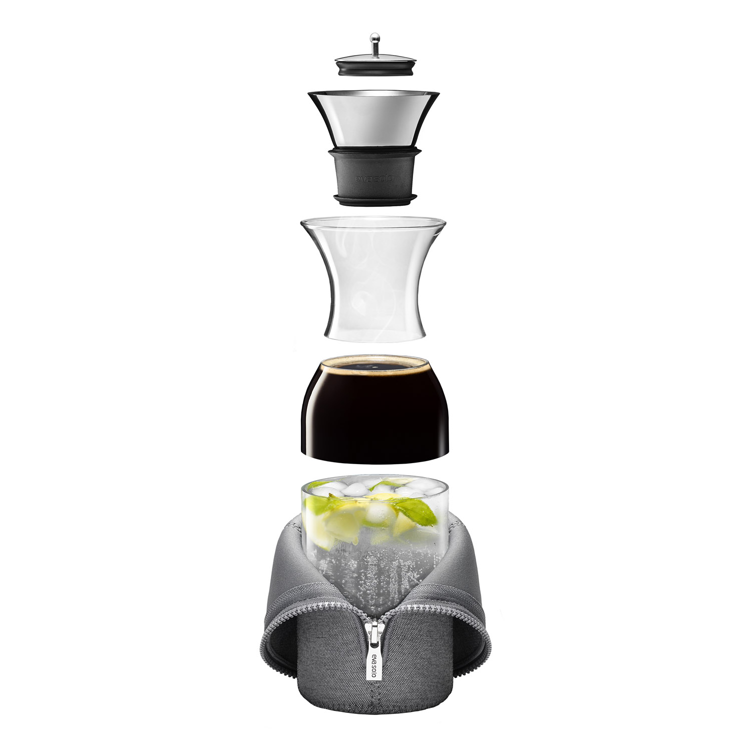 Carafe à eau 1 l, avec couvercle isolant, gris, verre, Eva Solo