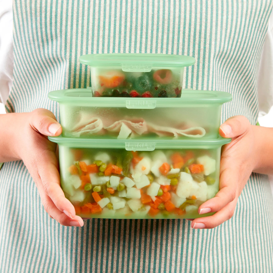Boîte de conservation pour aliments REUSE ET REDUCE, set de 3 pc, vert, silicone, Lékué