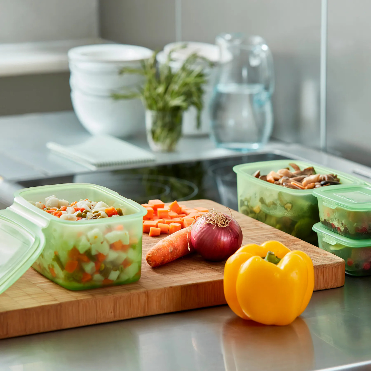 Boîte de conservation pour aliments REUSE ET REDUCE, set de 3 pc, vert, silicone, Lékué