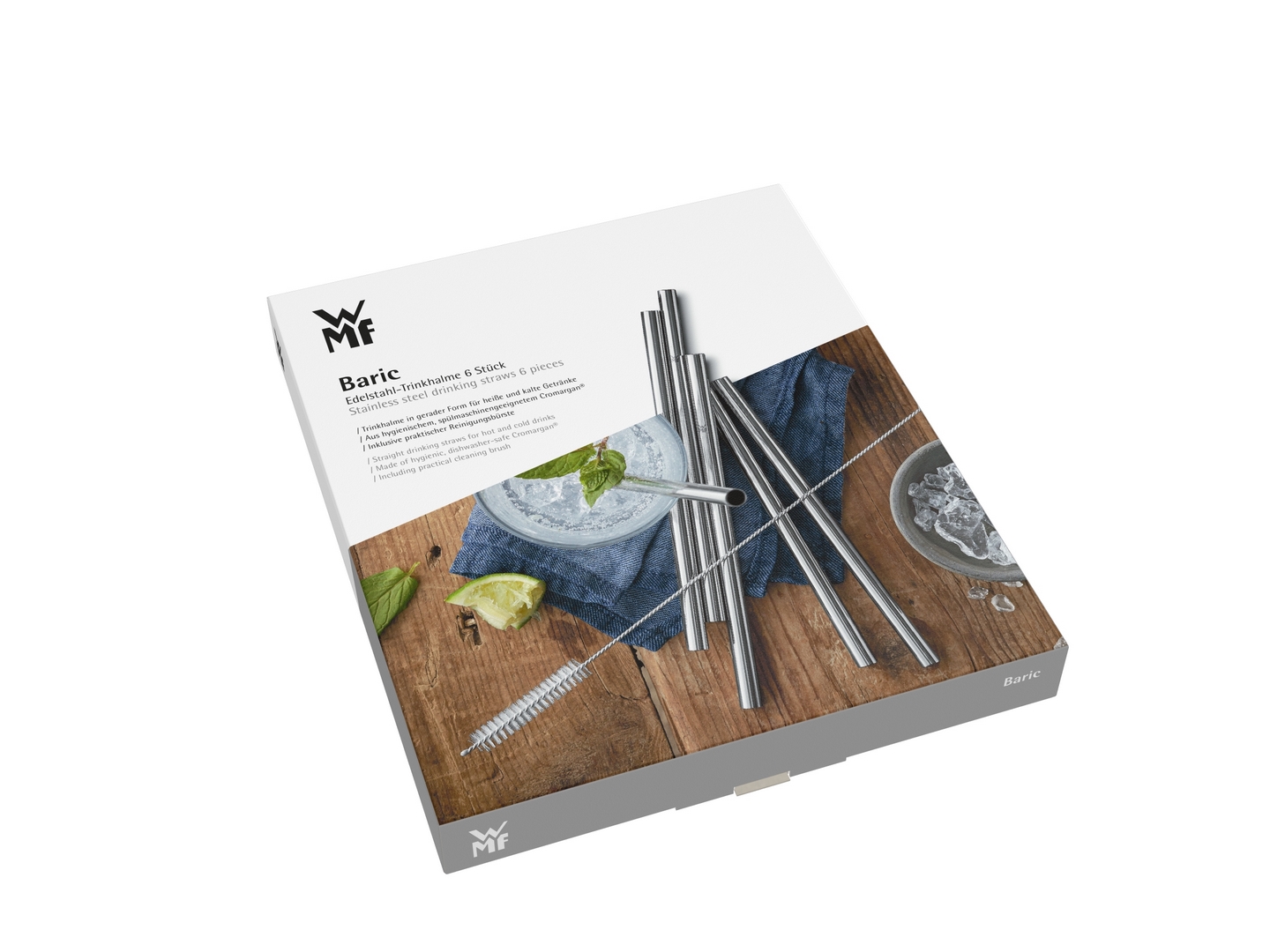 Pailles de 18 cm, set de 6 pièces, avec brosse, acier inoxydable, WMF