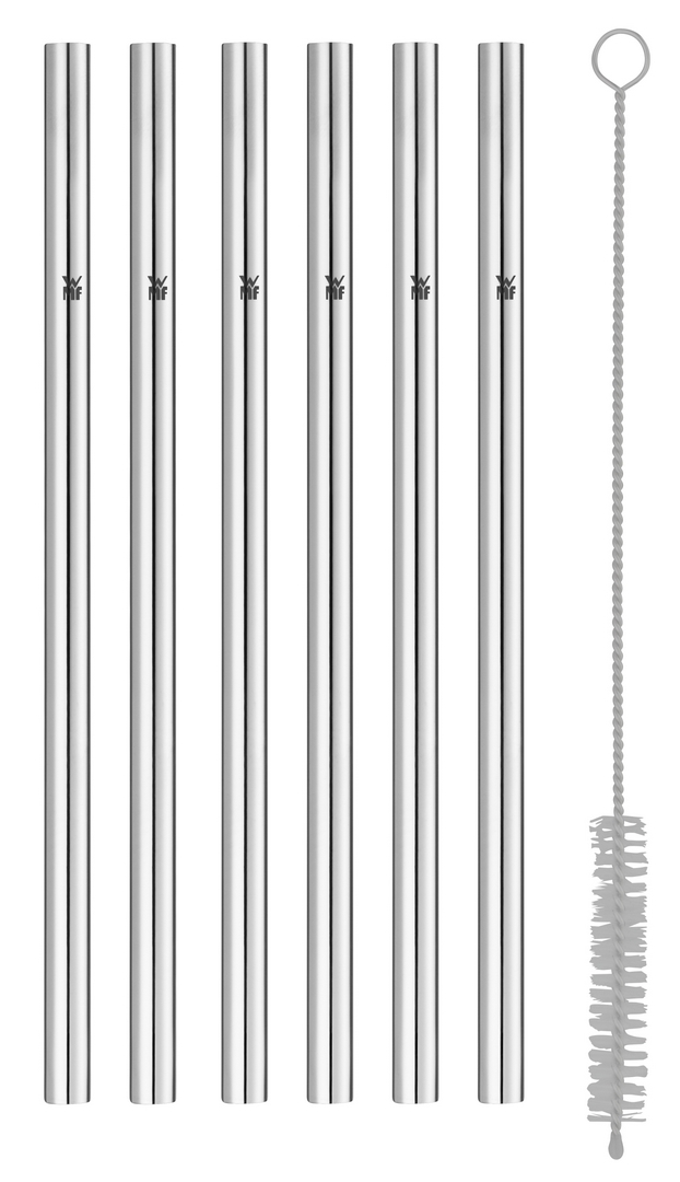 Pailles de 18 cm, set de 6 pièces, avec brosse, acier inoxydable, WMF