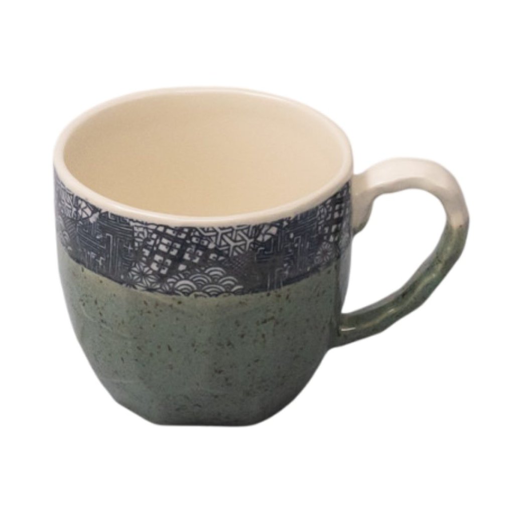 Κούπα DARK GREEN WITH PATCHWORK BAND 250 ml, πράσινο, κεραμικό, MIJ