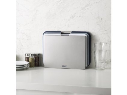 Επιφάνεια κοπής NEST3 L 60147, σετ 3 τεμαχίων, με βάση, γκρι, από πλαστικό, Joseph Joseph