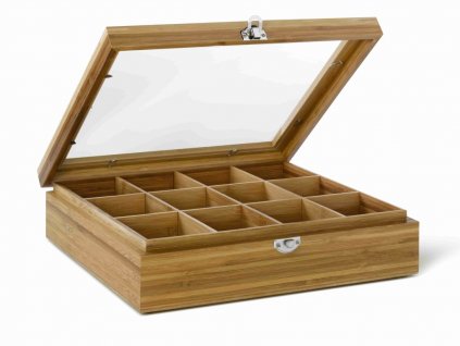 Κουτί οργάνωσης για φακελάκια τσαγιού, 12 θέσεις, με διαφανές καπάκι, από ξύλο, Bredemeijer