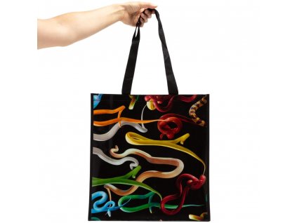 Τσάντα για ψώνια TOILETPAPER SNAKES, 42 cm, σε μαύρο, Seletti