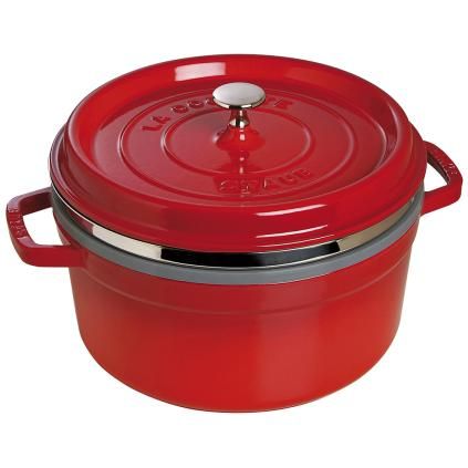 Κατσαρόλα μαντεμάνια COCOTTE 26 cm, με τρυπητό ένθετο σκεύος για ατμομάγειρα, κόκκινο, Staub