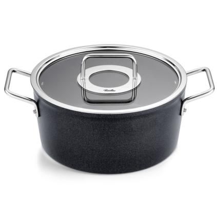 Ψηλή κατσαρόλα ADAMANT 24 cm, με γυάλινο καπάκι κατσαρόλας, μαύρο, αλουμίνιο, Fissler