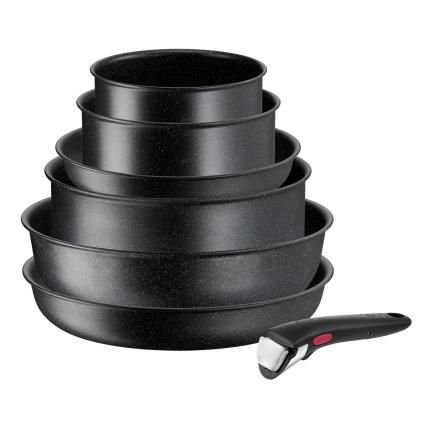 Σετ μαγειρικών σκευών INGENIO BLACK STONE L3998702, σετ 7 τμχ, μαύρο, αλουμίνιο, Tefal