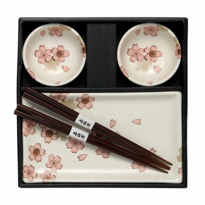 Σετ σερβίτσιο για σούσι WHITE & PINK SAKURA, σετ 6 τμχ, λευκό, κεραμικό, MIJ