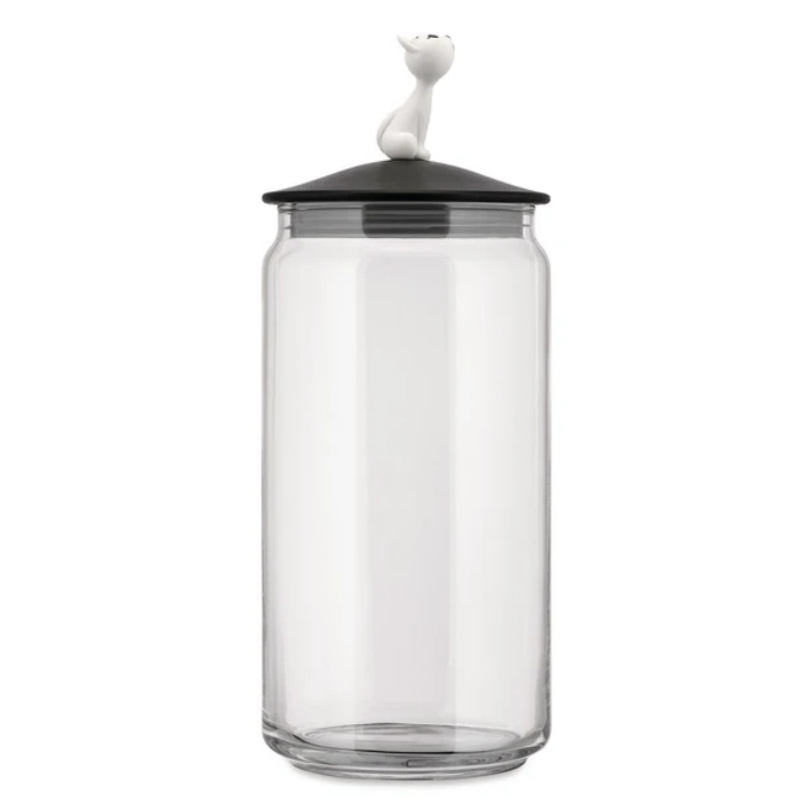 Δοχείο αποθήκευσης τροφής για γάτα MIOJAR, 1,5 l, μαύρο, από γυαλί, Alessi