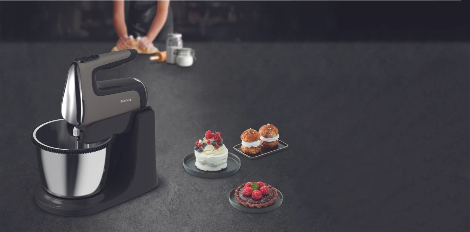 Μίξερ χειρός με μπολ βάσης POWERMIX SILENCE HT654E38, ασήμι, Tefal