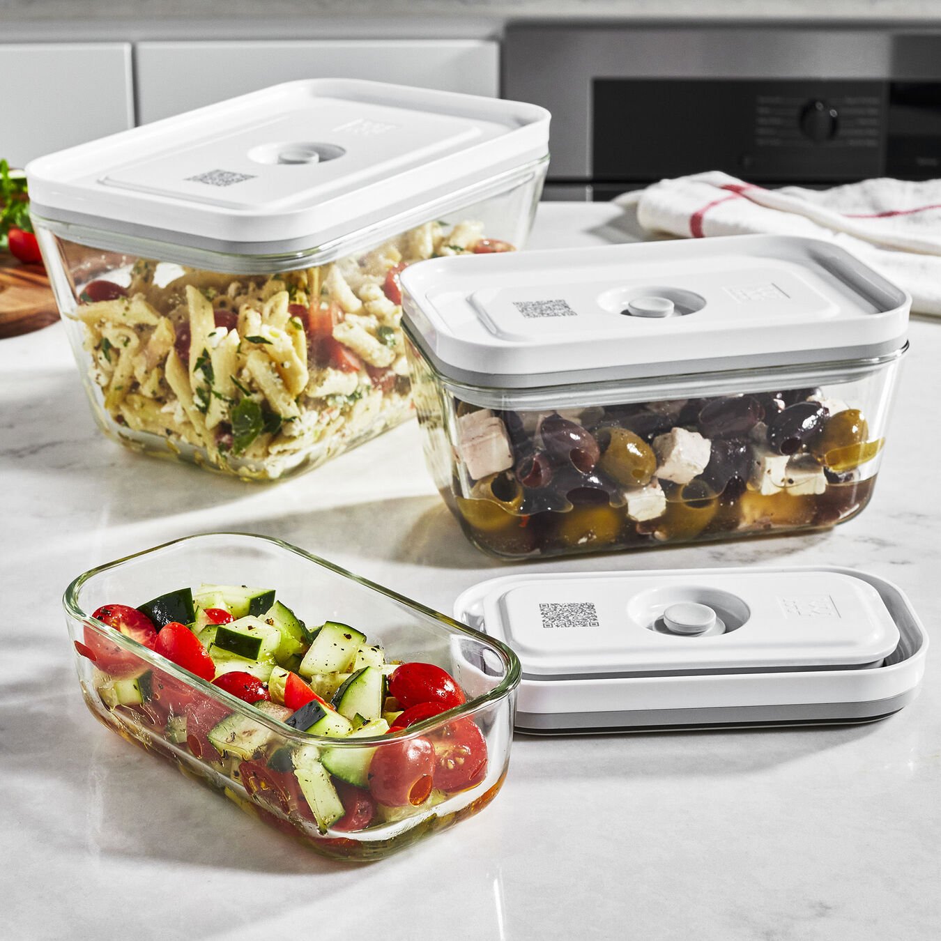 Δοχεία κενού τροφίμων FRESH & SAVE, σετ 3 τεμαχίων, σε λευκό, από γυαλί, Zwilling