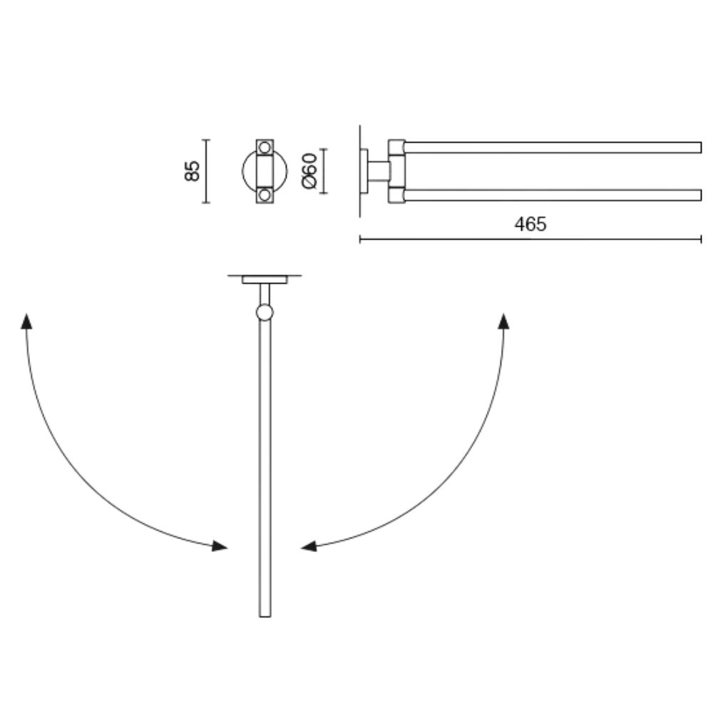 Επιτοίχια κρεμάστρα πετσέτας SCALA 46 cm, διπλή, γυαλισμένη, ανοξείδωτο ατσάλι, Zack