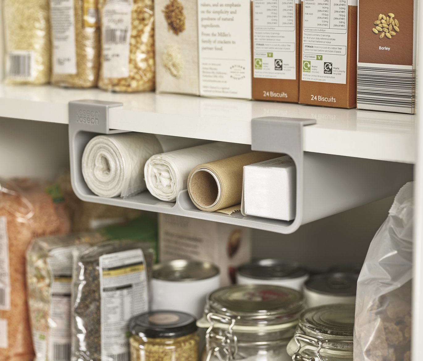 Οργανωτής για ντουλάπι κουζίνας CUPBOARDSTORE 26 cm, για μεμβράνες και σακούλες, γκρι, Joseph Joseph