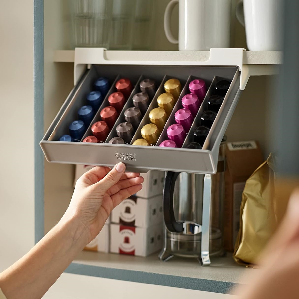 Δοχείο αποθήκευσης για κάψουλες καφέ CUPBOARDSTORE 851667 27 cm, γκρι, πλαστικό, Joseph Joseph