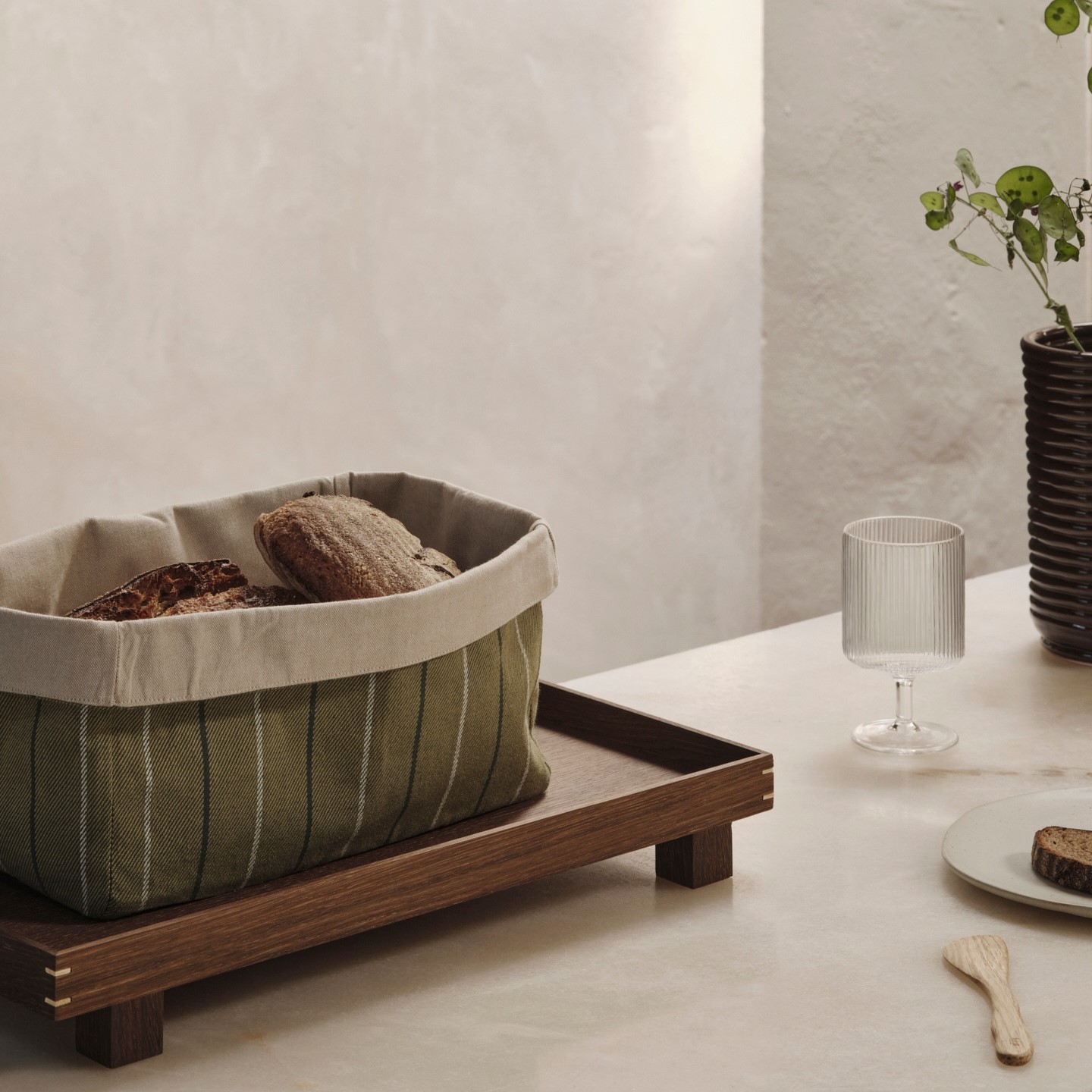 Καλάθι για ψωμί ITO 30 x 18 cm, πράσινο, βαμβακερό, σταθερό LIVING