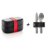 Δοχείο φαγητού LUNCHBOX TO GO, 1 l, με μαχαιροπίρουνα, μαύρο, Lékué