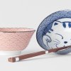 Μπολ φαγητού με chopsticks MANEKEI WAVE, σετ 2 τεμαχίων, 400 ml, σε κόκκινο και μπλε, MIJ
