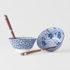 Μπολ φαγητού WHITE WITH BLUE BLOSSOM, σετ 2 τεμαχίων με chopsticks, 400 ml, MIJ