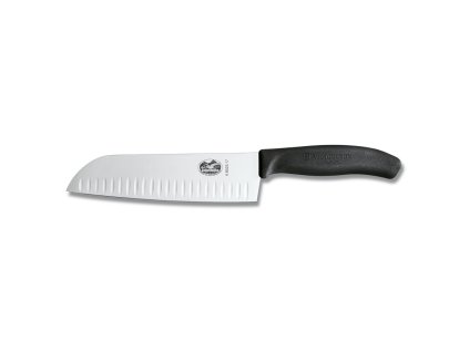 Santoku nož, 17 cm, s ovalnim utorima, crna, Victorinox