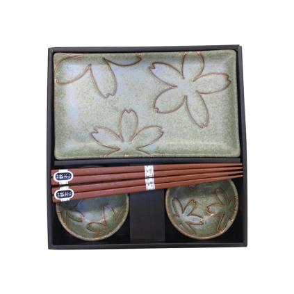 Suši set, 6 kom, cvjetni motiv, svijetlo zelena, MIJ