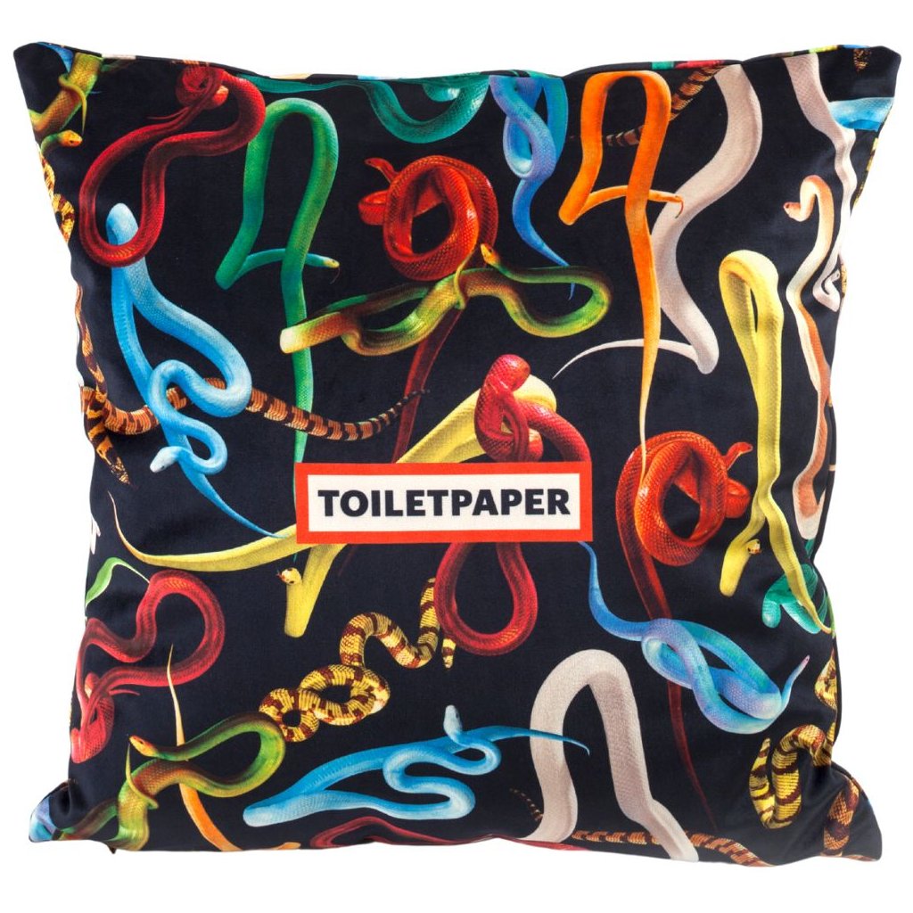 Dekoratív párna TOILETPAPER SNAKES 50 x 50 cm, fekete, Seletti