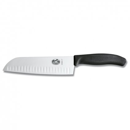 Santoku kés 17 cm, ovális barázdákkal, fekete, Victorinox